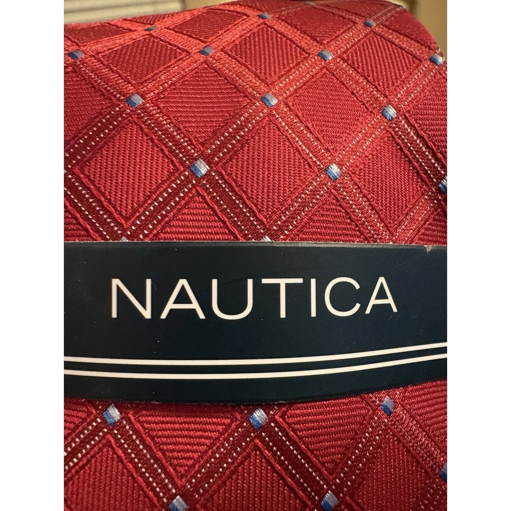Tie Logo Accent Classic Style Nautica Red Blue Geometric Pattern Woven Men's